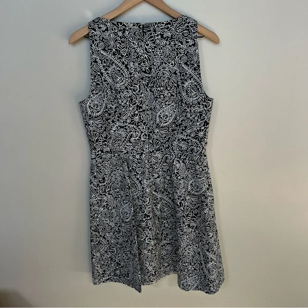 Tory Burch Paisley Doodle Print Sheath A-line Black and White Dress Size 10